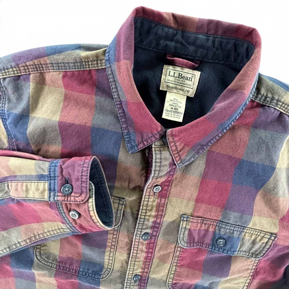 Vintage LL Bean Mens M Canvas Flannel Lined Plaid Shirt Jacket Workwear Cotton